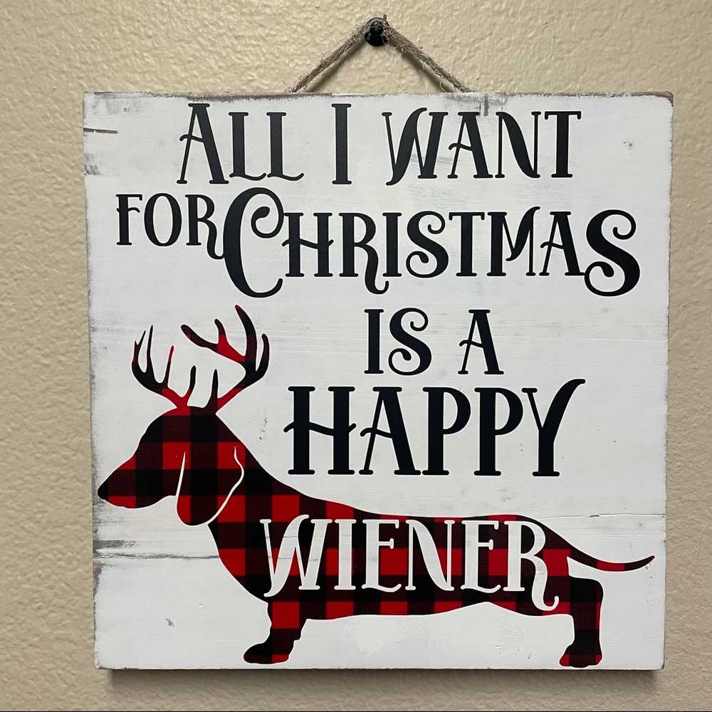 Farmhouse Sign Holiday Christmas Gift Dachshund Wiener Dog Red Plaid